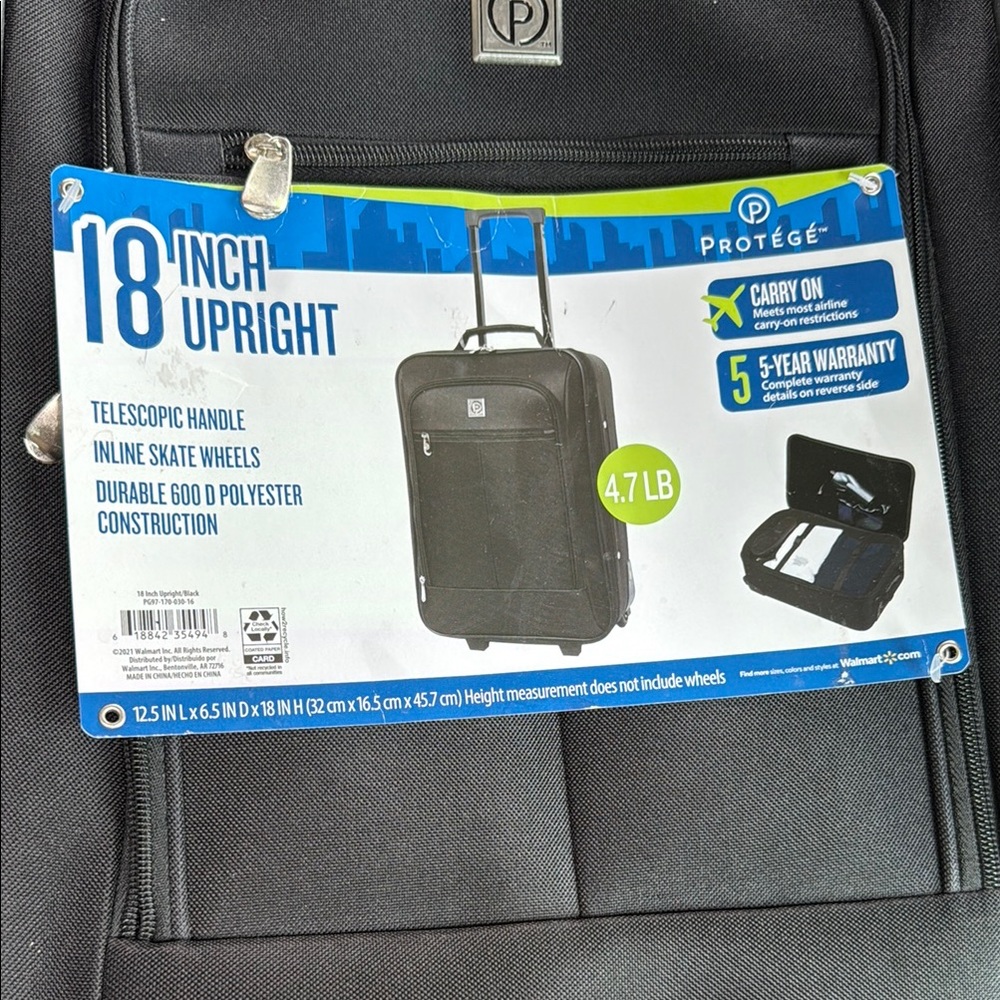 Protege Black 18-Inch Upright Suitcase